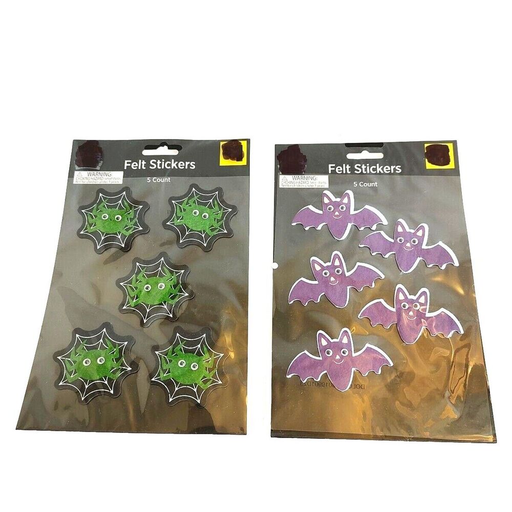 Lot of 2 Felt Stickers 5 Count Green Spider Web Purple Bat Arts Crafts Holiday
